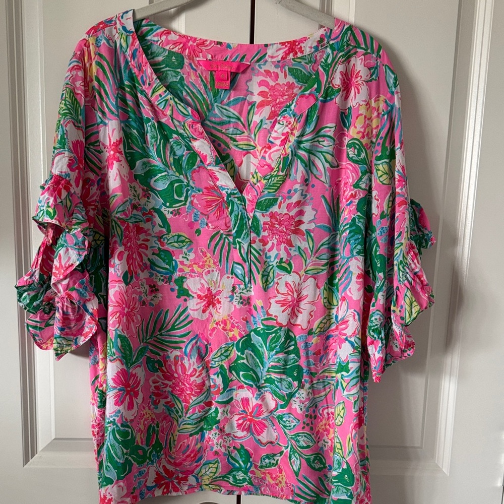 Lilly Pulitzer Floral Pink and Green Blouse
